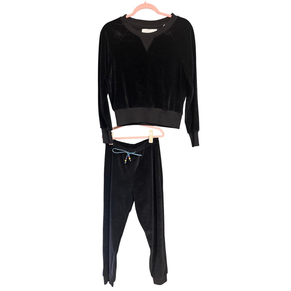 NWT Dannijo Black Velour Raglan Sweatshirt Jogger Set Lounge Athleisure Size S - Picture 3 of 5